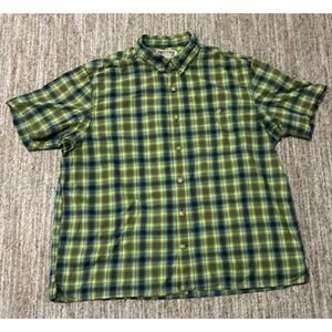 Duluth Trading Co Green Plaid Short Sleeved Cotton Button Down Mens Shirt SZ XL